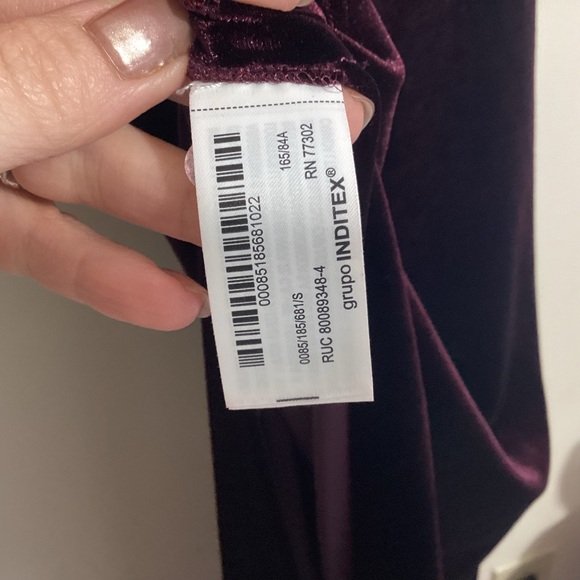 Zara Draped Open Back Velvet Midi Dress Size S Side Slit Blogger Fave Burgundy - Picture 15 of 16